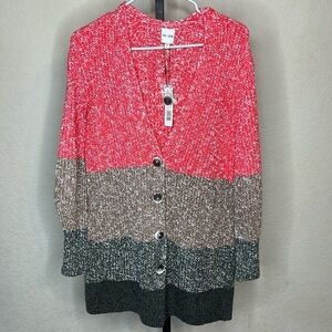 272 - Nic+Zoe NWT Pink, Gray, Black Striped Cardigan, Size Large